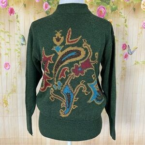LIZ CLAIBORNE Vintage Green Paisley Sweater Size S